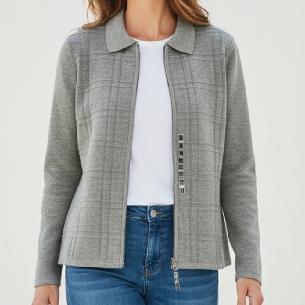 Women’s Croft & Barrow Heather Gray Knit Zip up Sweater Size M NWT